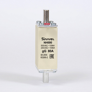 FNH000S-80 | Предохранитель 80 A, габарит 000, gG, 500 B AC/ 250 B DC, боёк, Sinvel 