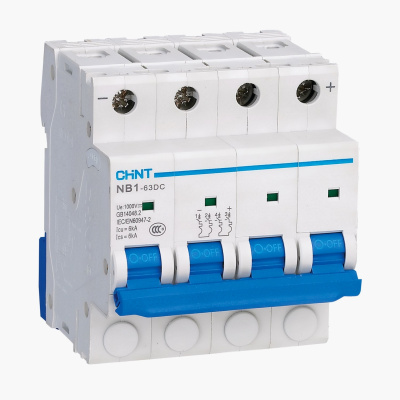 182732 | Автоматический выключатель NB1-63DC 4P 10А 6кА характеристика C 1000В DC, Chint