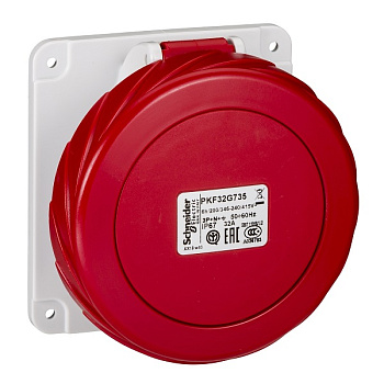 PKF32G735 | Розетка для скрытой проводки, прямая, винтовое соединение, 32А 3P+N+E IP67 380В, Schneider Electric