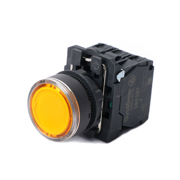 SB5AW35M5 | Кнопка жёлтая, пластик, 230-240В AC, 1НО+1НЗ, Systeme Electric