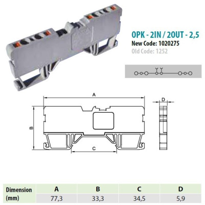 1020277 | OPK 2,5C | Клеммник пруж.быстрозажимной (Push in), 4-х выводной, 2,5мм.кв., (черный), (уп. 50шт),1254, Onka

