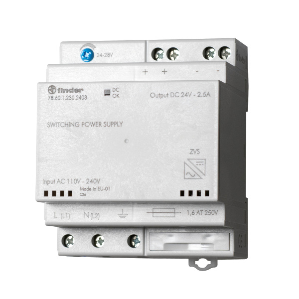 Импульсный источник питания; вход 110...240В AC; выход 24В DC, 36Вт; модульный, Finder, 783612302401