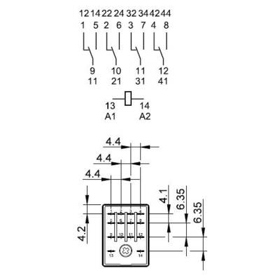 553480480040 | Универсальное реле, серия 55, 48В AC, 7 А, 4CO, Finder