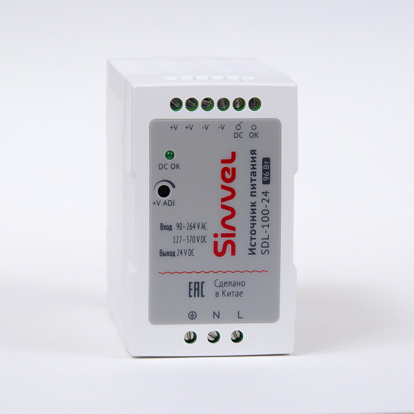 Блок питания SDL 96 Вт, питание 90-264В AC, 127-370В DC; выход 24В DC, пластиковый корпус, Sinvel, SDL-100-24