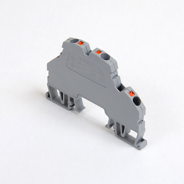 1020379 | Клеммник 2-х ярусный пружинный быстрозажимной (Push in), 2,5 мм.кв. (низкий) (серый), 1, Onka