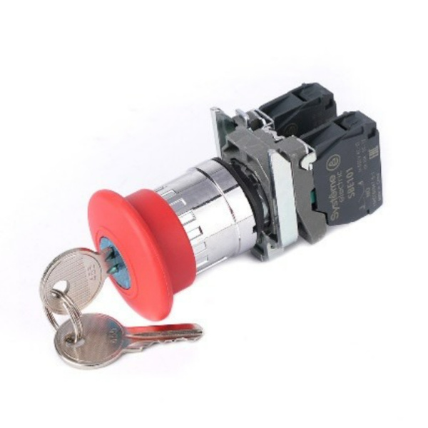 SB4BS9445 | Кнопка аварийного останова SB4, толкатель 40мм, ключ для возврата, металл, 1НО+1Н, Systeme Electric