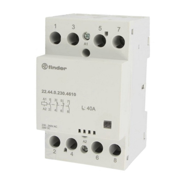 224400244610 | Контактор, 2НО+2НЗ, 40 А, 24В AC/DC, мех.индикатор, AgSnO2, Finder