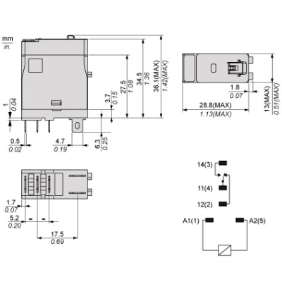 RXG11B7 | Миниатюрное реле, серия RXG, 24В AC, 10А, 1CO, Schneider Electric