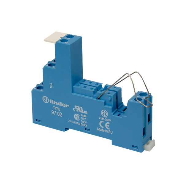 9702SMA | Розетка 2P, с металлической клипсой и винтовыми клеммами, для реле 46.52, Finder