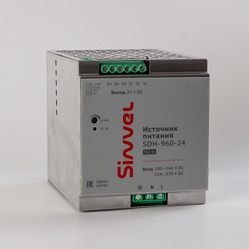 SDH-960-24 | Блок питания SDH 960 Вт, питание180-264В AC, 254-370В DC; выход 24В DC, металлический корпус, Sinvel