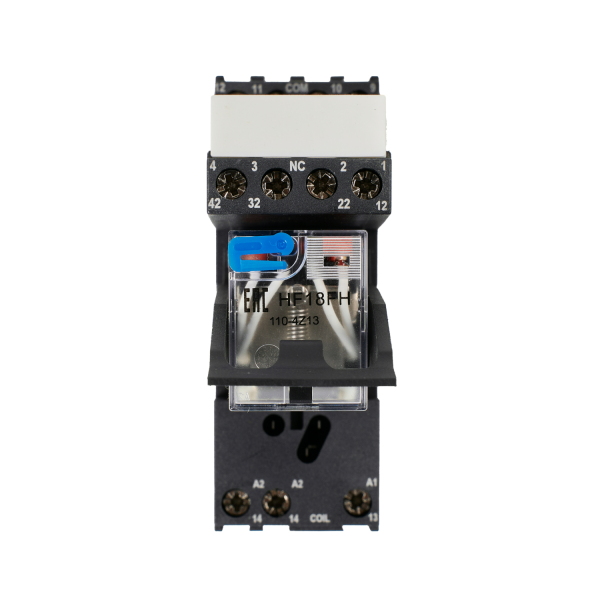 HF18-110DC-4 | Комплект реле: колодка винт;пластиковая клипса;маркер + реле Hongfa 4CO 6A; AgNi; катушка 110B DC, ID