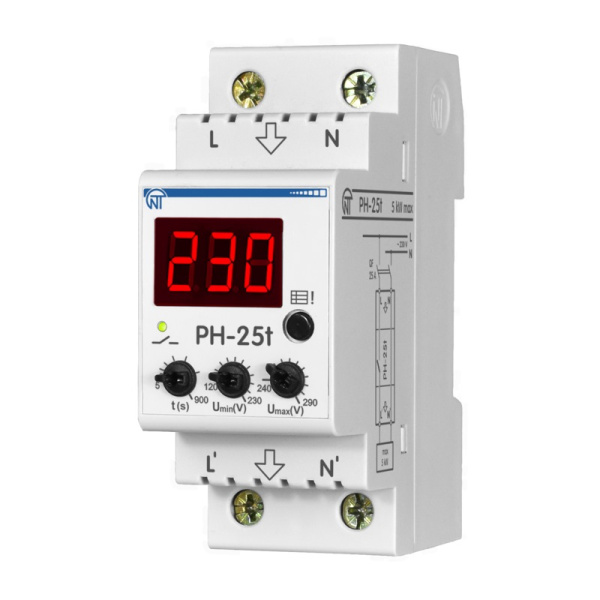 РН-25t | Однофазное реле напряжения 25А, 220В, с журналом аварий, Новатек