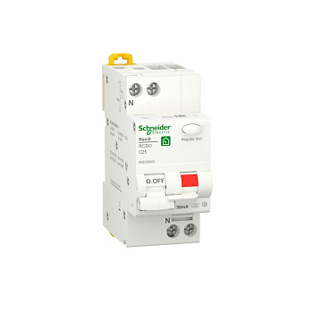 R9D55625 | Дифференциальный автомат Resi9 1P+N 25А, кривая С, 30мА, тип A, 6кА, Schneider Electric