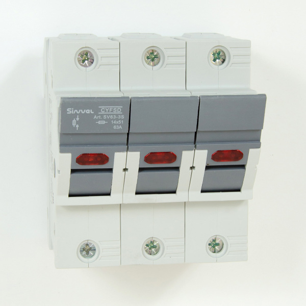 SV63-3S | Модульный ПВР, 63 А, 3Р, для 14х51мм, LED, 690 B AC/ 250 B DC, Sinvel 