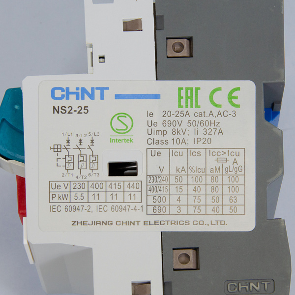 Автоматический выключатель защиты двигателя NS2-25 20-25А, Chint, ch495085