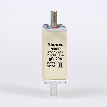FNH000S-20 | Предохранитель 20 A, габарит 000, gG, 500 B AC/ 250 B DC, боёк, Sinvel 