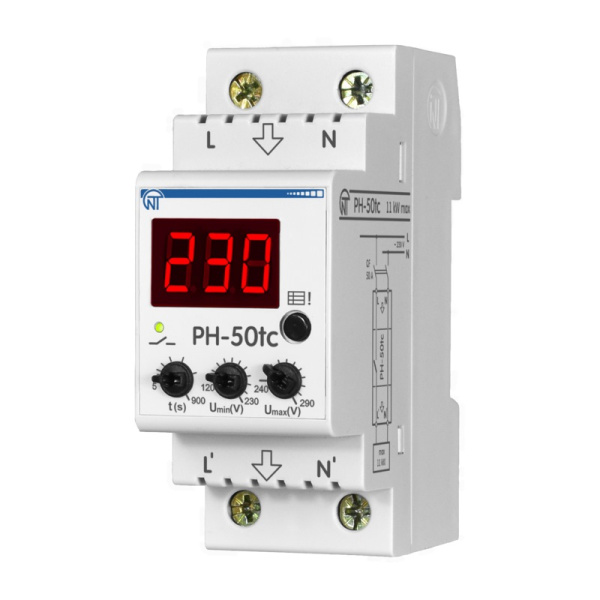 PH-50tc | Однофазное реле напряжения 50А, 220В, с журналом аварий и температурной защитой, Новатек