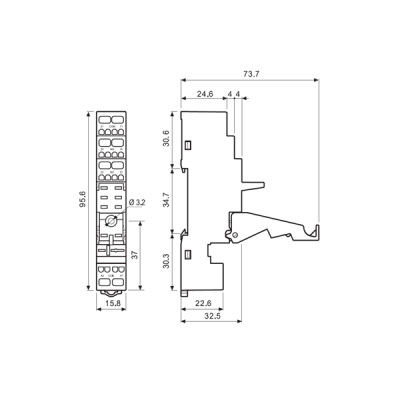 9555SPA | Розетка 2P, с пластиковой клипсой и пружинными зажимами, для реле 40.51, 40.52, 40.61, 40.62, Finder
