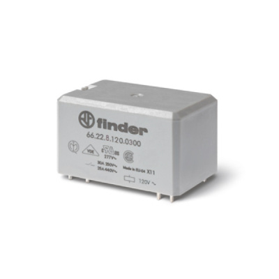 662282300300 | Реле для монтажа на печатную плату серии 66.22, управление 230В AC, контакты AgCdO 2NO 30А, Finder