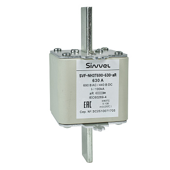 SVF-NH3T690-630-aR | Предохранитель, 630 А, 690 В AС, aR, габарит 3, ножи, Sinvel 