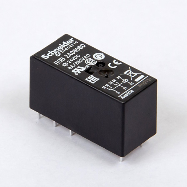 RSB2A080BD | Миниатюрное реле, серия RSB, 24В DC, 8A, 2CO, Schneider Electric