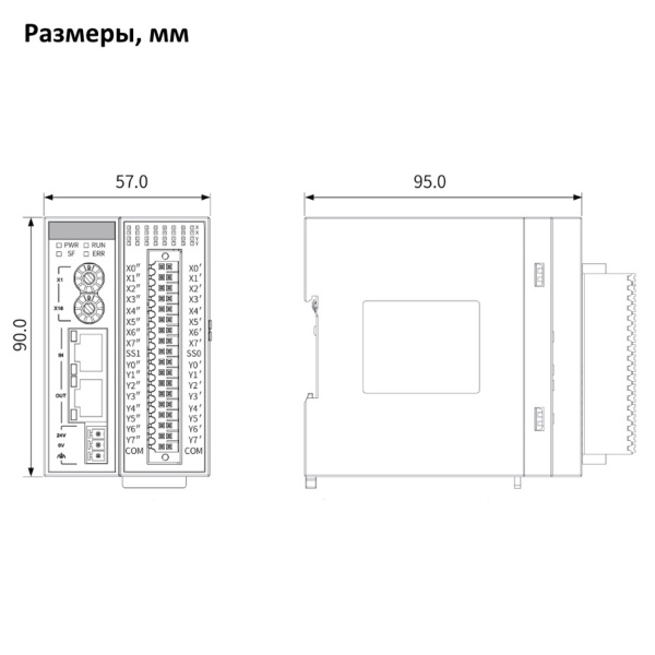 GR10-1616ETNE | Модуль расширения ведомый EtherCAT 16 дискретных входов и 16 транзисторных выходов NPN, съемный пруж, Inovance