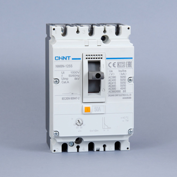 271586 | Автоматический выключатель NM8N-125S TM 3P 50А 50кА с регулируемым термомагнитным расцепителем, Chint