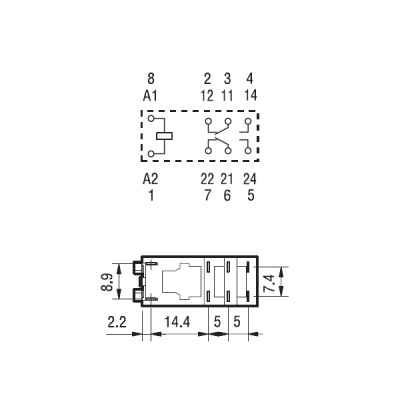 465290120020 | Миниатюрное реле, серия 46, 12В DC, 8А, 2CO, Finder