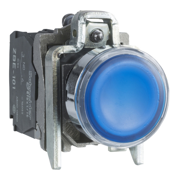 XB4BW36M5 | Кнопка с подсветкой 230В АC с возвратом, синяя, 1НО+1НЗ, Schneider Electric