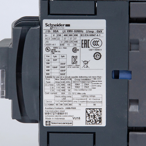 LC1D80AM7 | Контактор, серия Tesys D, 3P, 80 А, AC3, 1 НО +1 НЗ, 220В AC, Everlink, Schneider Electric