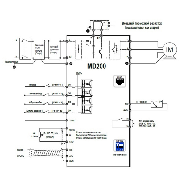 MD200S0.4B | Преобразователь частоты, серия MD200, 0,4 кВт, 2,6 А, перегрузка 150%, 220B, Inovance
