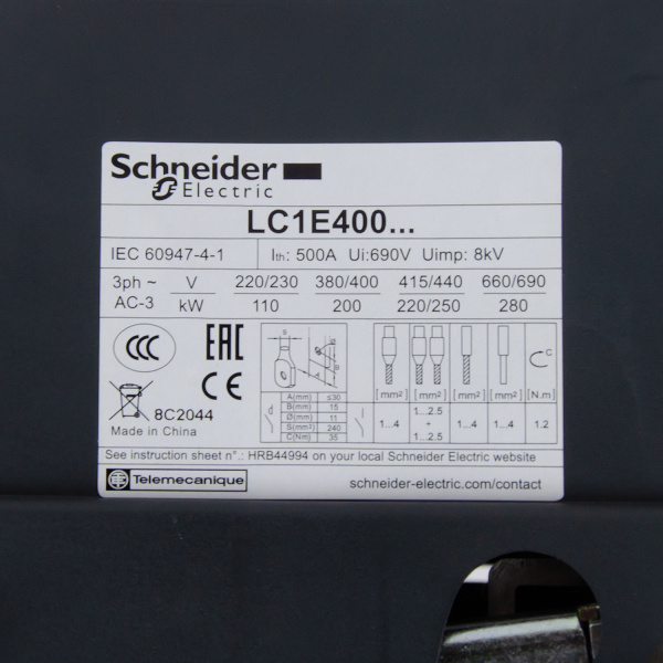 LC1E400M7 | Контактор, серия EasyPact TVS, 3P, 400А, управление 220В AC, Schneider Electric