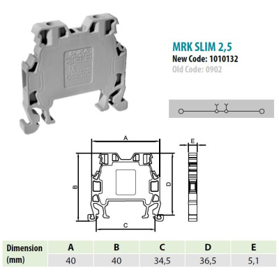 1010134 | MRK 2,5S | Клеммник на DIN-рейку 2,5мм.кв. (черный),0904, Onka 
