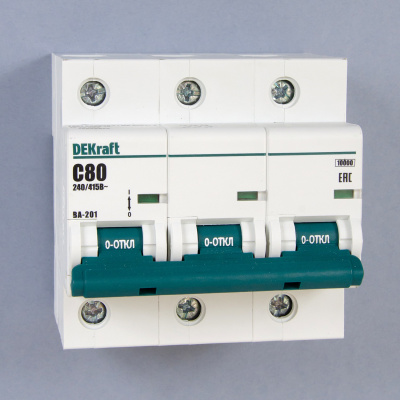13008DEK | Автоматический выключатель ВА-201 3P 80А C 10кА, Dekraft