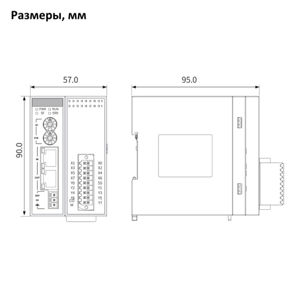 GR10-0808ETNE | Модуль расширения ведомый EtherCAT 8 дискретных входов и 8 транзисторных выходов NPN, съемный пружин, Inovance
