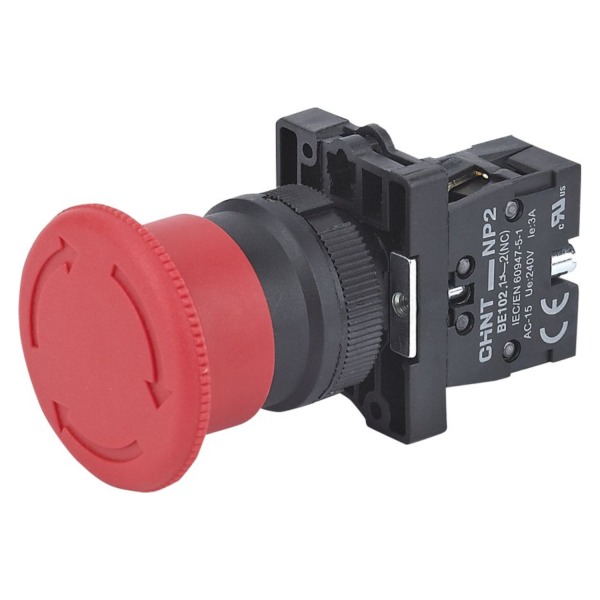 574831 | Кнопка грибок диаметр 30мм, фиксация, возврат поворотом NP2-ES442 красная, 1НЗ, IP40, Chint