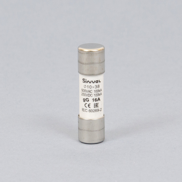 SV1038-16 | Плавкая вставка 16 А, gG, 10х38 мм, 500 В АС/ 250 B DC, Sinvel 