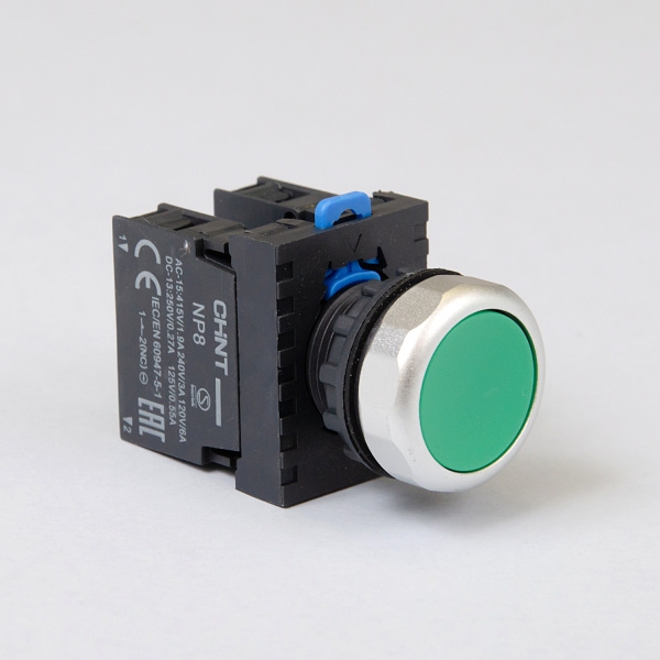 667113 | Кнопка NP8-11BN/3 зелёная, 1НО+1НЗ, IP65, Chint