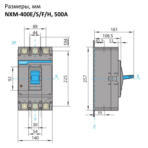 131374 | Автоматический выключатель NXM-630S/3P 500А 50кА, Chint