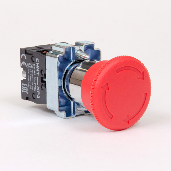 574016 | Кнопка грибок диаметр 40мм, фиксация, возврат поворотом, NP2-BS545, красная, 1НО+1НЗ, IP40, Chint