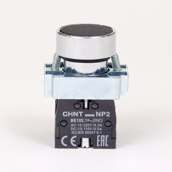 573962 | Кнопка NP2-BA25, чёрная, металл, 1НЗ+1НО, IP40, Chint