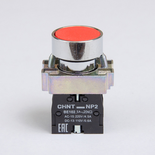 574843 | Кнопка NP2-BA41, красная, металл, 1НЗ, IP40, Chint