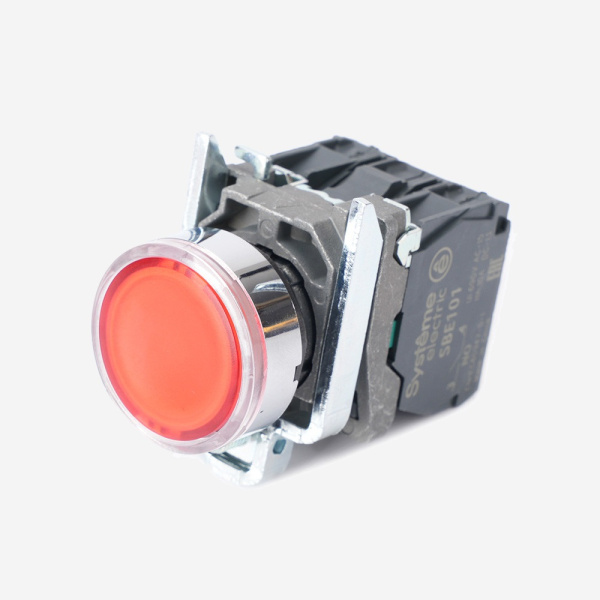 SB4BW34M5 | Кнопка красная, металл, подсветка 230-240В AC, 1НО+1НЗ, Systeme Electric